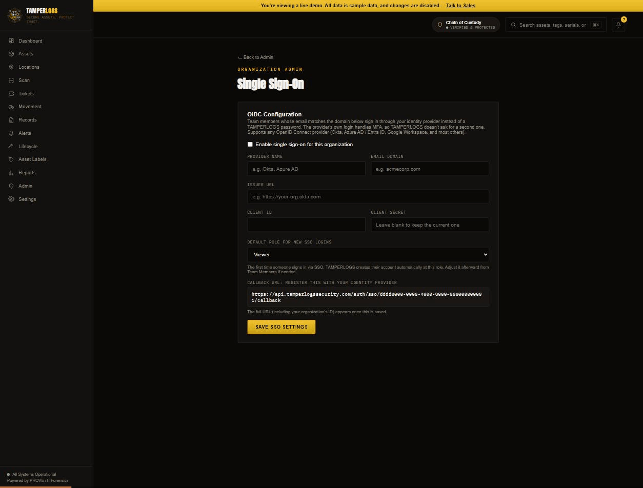 Walkthrough: enabling SSO and filling in the OIDC configuration form